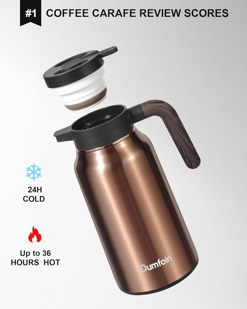 Dumfoin Carafes for Hot Liquids 70 oz - 12 Hour Stainless Steel Thermal Coffee Carafe-Insulated Coffee Carafes For Keeping Hot/Cold Coffee, Tea, Water, Drink Dispenser for Parties(2 gold) - Image 2